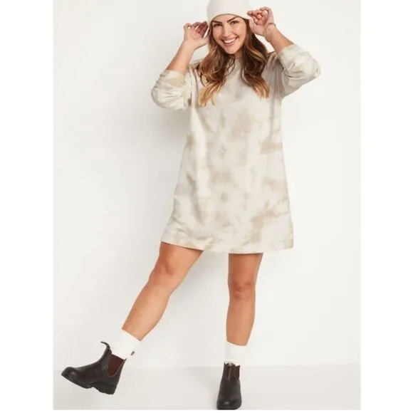 Old Navy Dresses & Skirts - Old Navy Cream and Brown Long Sleeve Dress